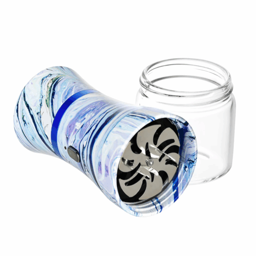 Pulsar King Kut Electric Grinder Marbleized design showing grinder blades and storage jar