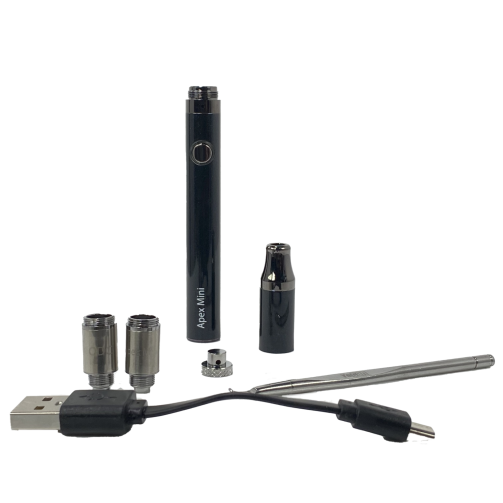 Yocan Apex Mini black device with packaging contents