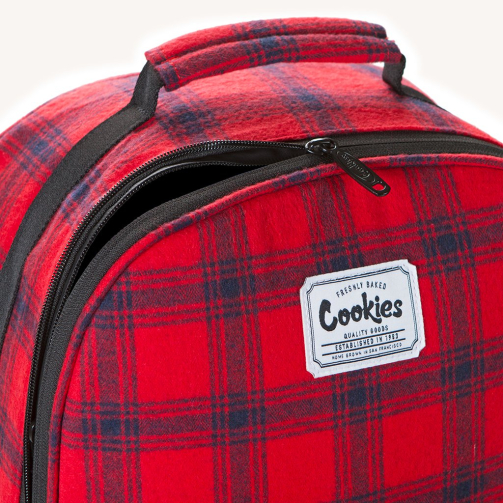 Cookies Lumberjack Smell Proof Backpack red displaying main compartment of bag