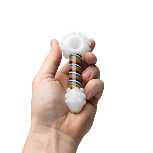 Human Grade Rainbow Spoon Pipe – 4.5" Borosilicate Glass with Rainbow Swirl Stem