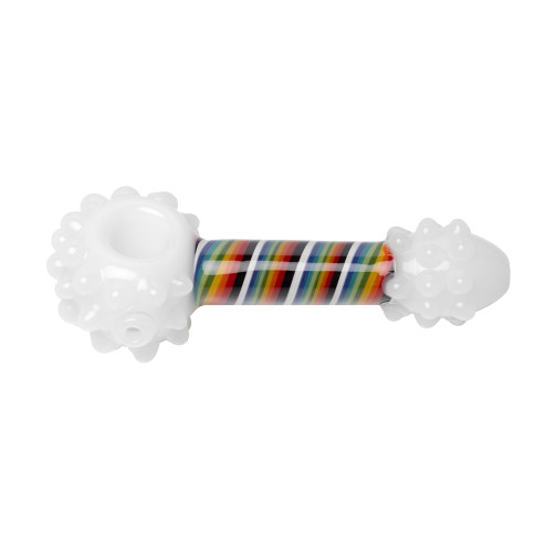 Human Grade Rainbow Spoon Pipe – 4.5" Borosilicate Glass with Rainbow Swirl Stem