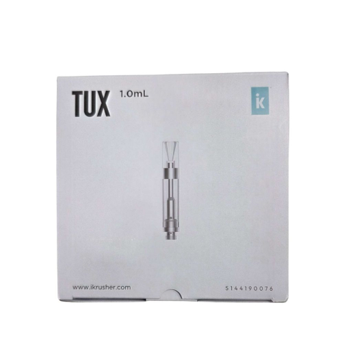 Box of 100 iKrusher TUX 1ml empty 510 thread vape cartridges in wholesale foam tray packaging